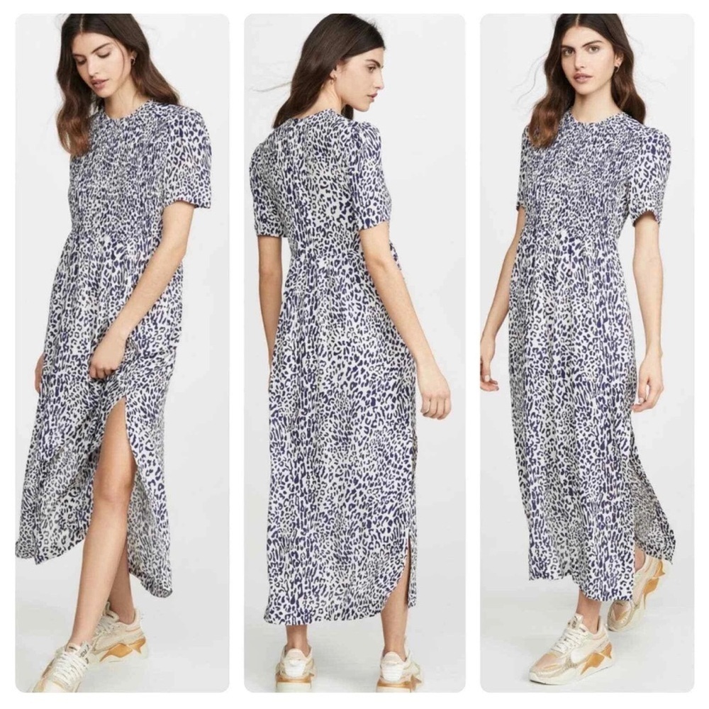 Good Condition Navy & Light Pink Leopard Print Maxi Dress Light/Flowy Side Slits